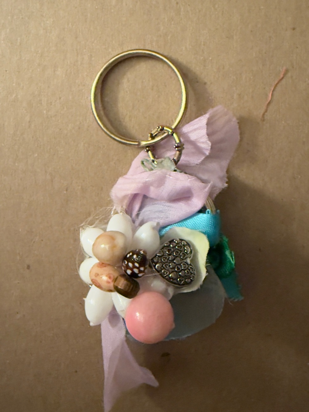 Pink Floral Bead Keyring with Heart Charm